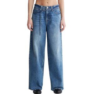 Calvin Klein blue high rise wide leg belted  jeans size 26 NWT